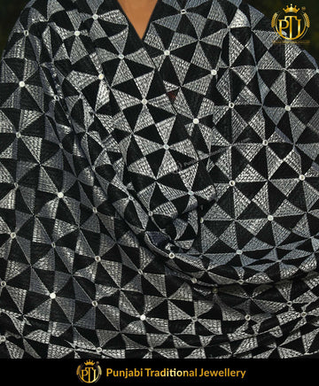 Black Pure Phulkari Dupatta | Punjabi Traditional Jewellery Exclusive